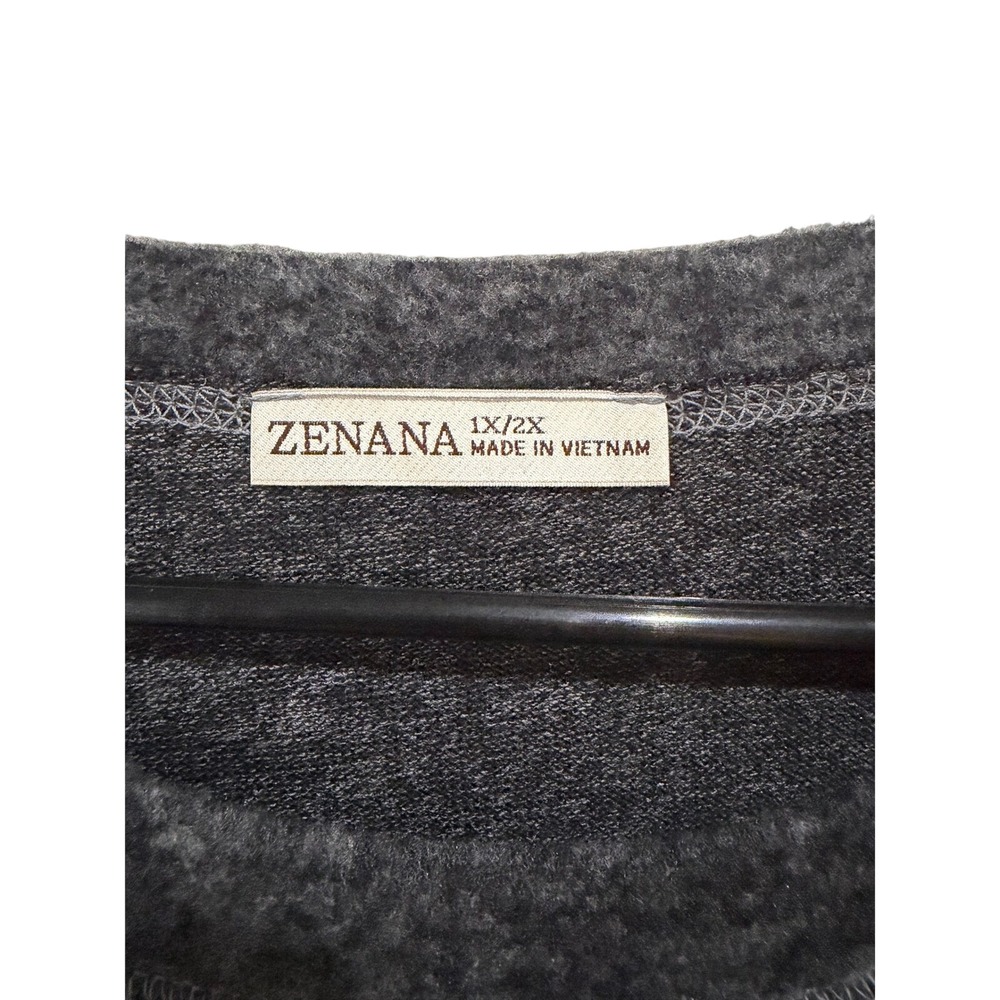Charcoal Gray Womens Zenana Brushed Melange Hacci Pullover Top 1x/2x - Picture 2 of 6